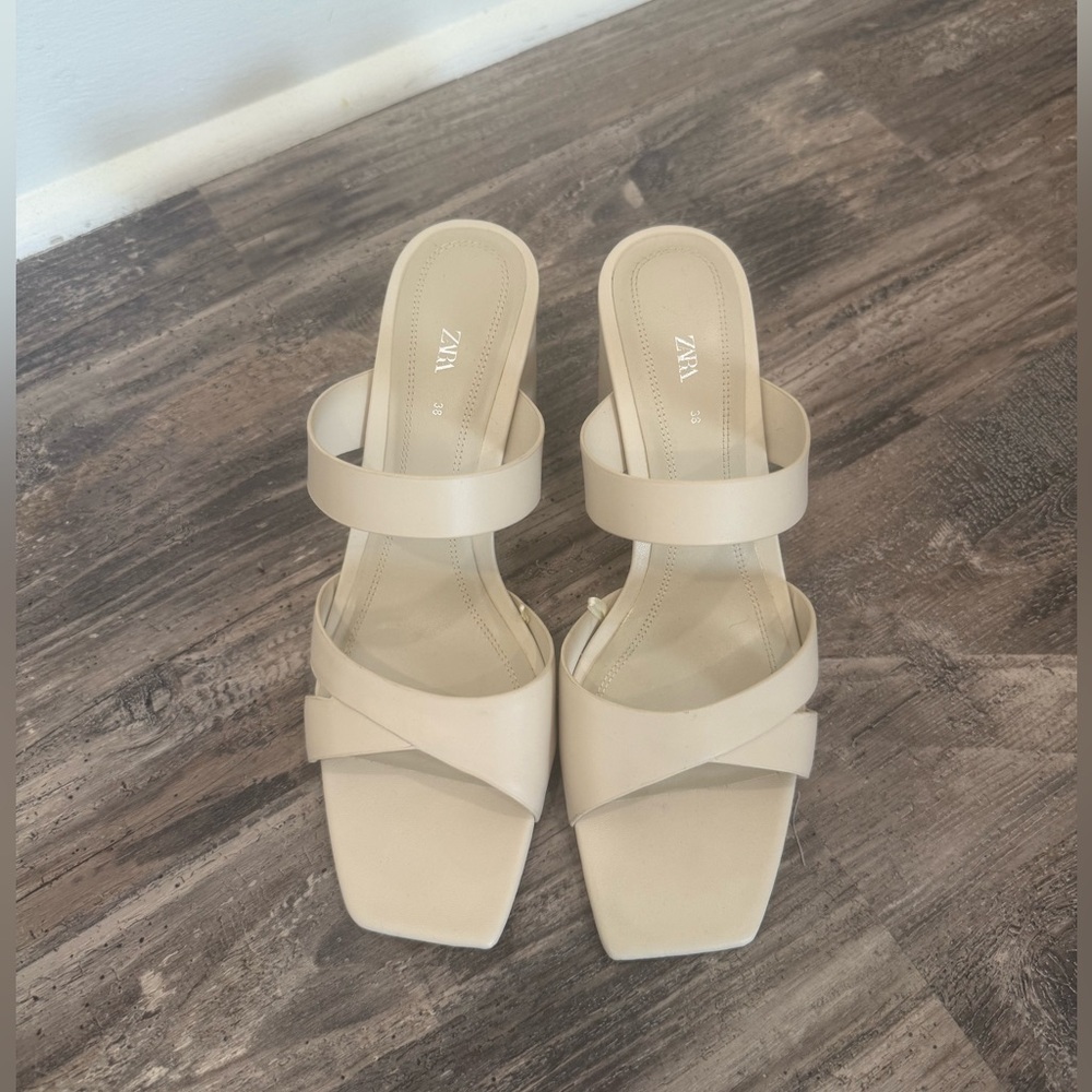 Zara White/Cream Double Strap Heels